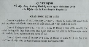 Quyết định về việc công bố công khai quyết toán ngân sách năm 2017 của Bệnh viện đa khoa huyện Thạch Hà